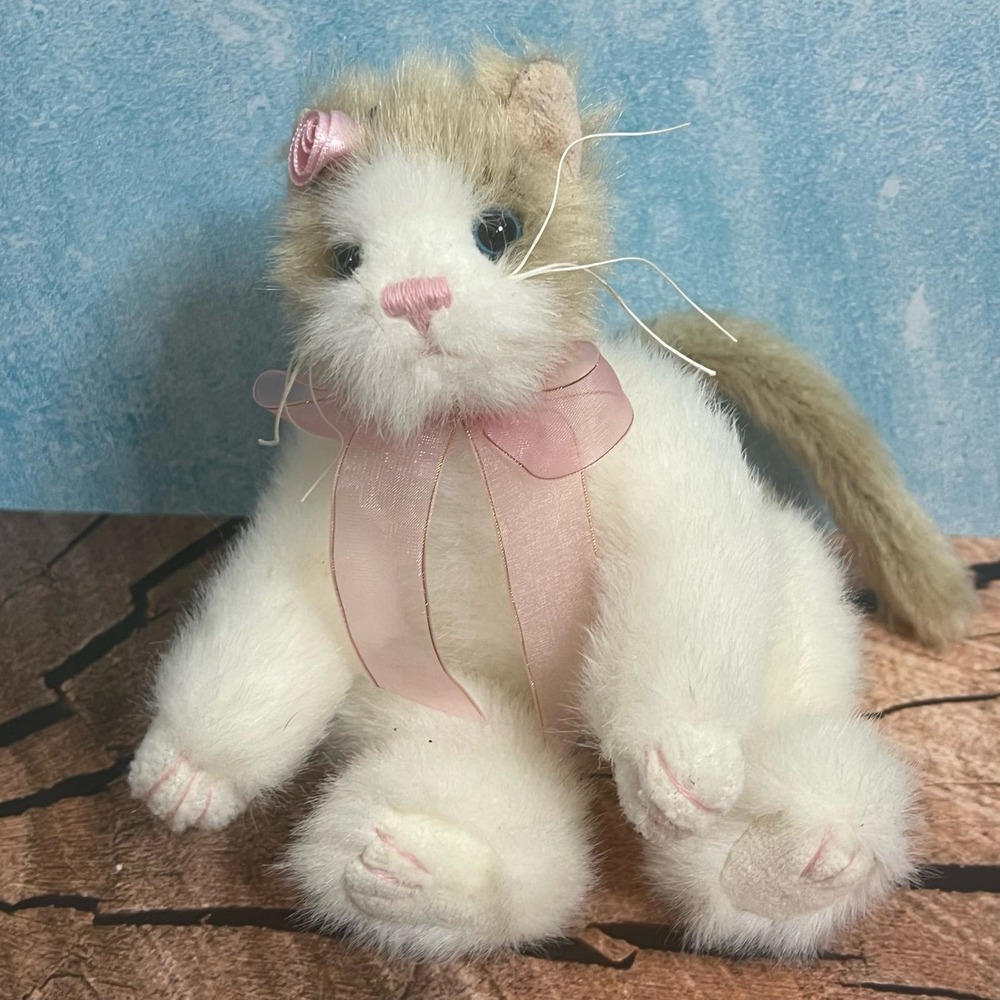 Retired Ty‎  Attic Treasures ADELAIDE Brown White Cat Kitten Jointed Plush